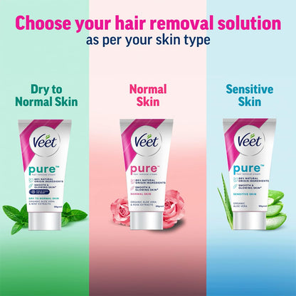 Veet Pure Hair Removal Cream for Women For Dry To Normal Skin - 50g | Suitable for Legs, Underarms, Bikini Line, Arms