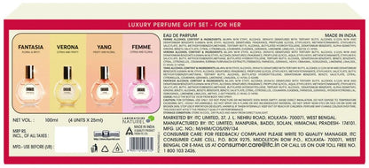 Engage Gift Assorted Luxury Perfume Set - For Women, 100ml, Long Lasting, Assorted Pack, Birthday Gift, Anniversary Gift, 25ml x 4
