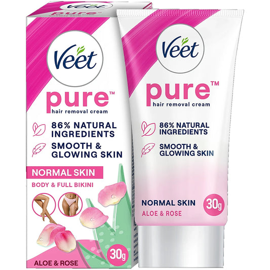 Veet Pure Hair Removal Cream - Aloe & Rose, Fresh Smell, Normal Skin, 30 g