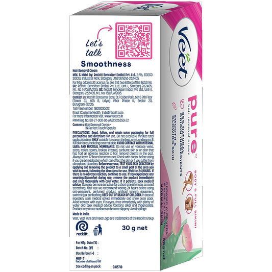 Veet Pure Hair Removal Cream - Aloe & Rose, Fresh Smell, Normal Skin, 30 g