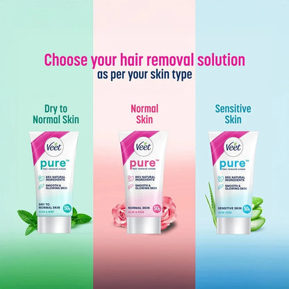Veet Pure Hair Removal Cream - With Organic Aloe Vera, For Sensitive Skin, Body & Legs, 50 g