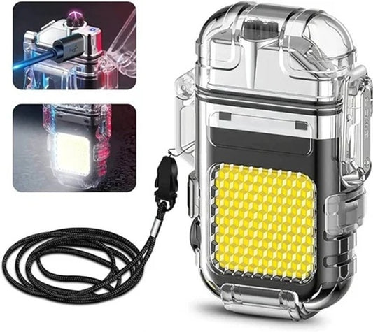 Waterproof Portable Mini LED Flashlight Lighter | USB Rechargeable Keychain Light | Outdoor Camping Emergency | Double Arc Plasma Cigarette Lighter | Windproof & Flameless