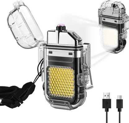 Waterproof Portable Mini LED Flashlight Lighter | USB Rechargeable Keychain Light | Outdoor Camping Emergency | Double Arc Plasma Cigarette Lighter | Windproof & Flameless