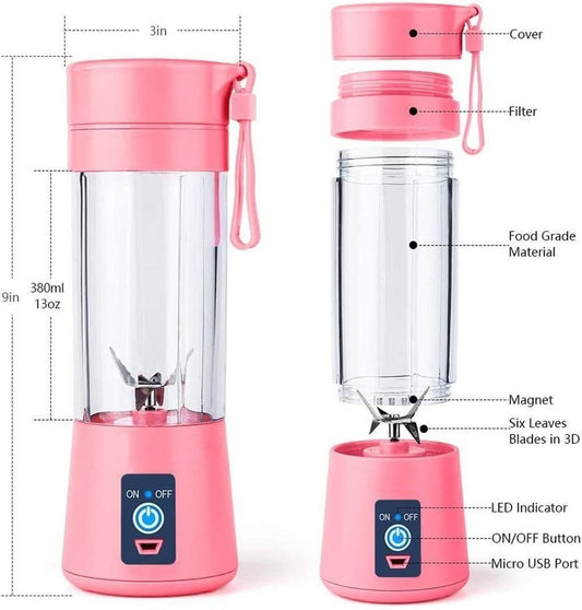 Plastic 6 Blade Portable Electric Mini Usb Juicer Hand Juicer (Pink)