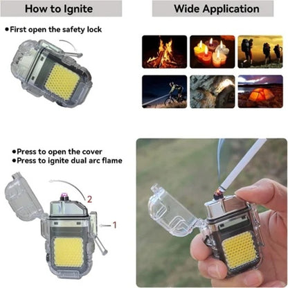 Waterproof Portable Mini LED Flashlight Lighter | USB Rechargeable Keychain Light | Outdoor Camping Emergency | Double Arc Plasma Cigarette Lighter | Windproof & Flameless
