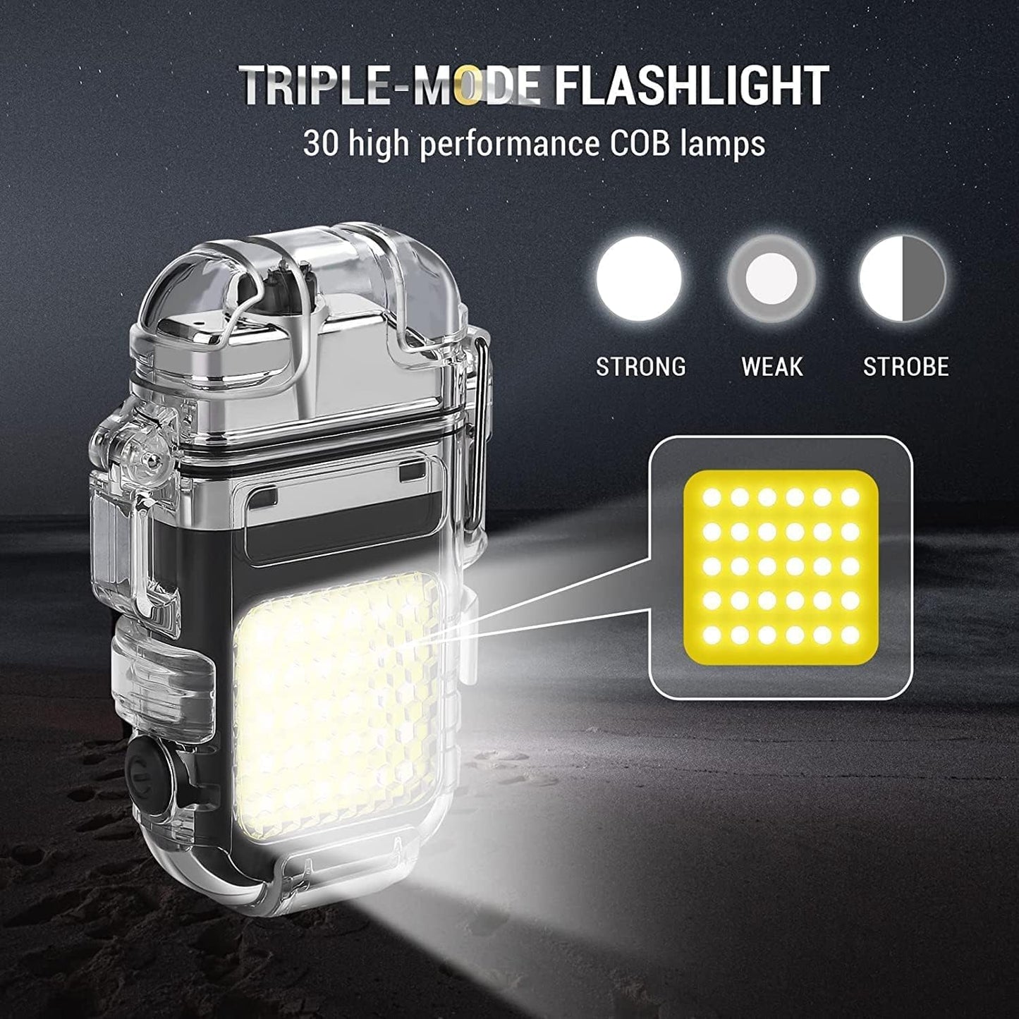 Waterproof Portable Mini LED Flashlight Lighter | USB Rechargeable Keychain Light | Outdoor Camping Emergency | Double Arc Plasma Cigarette Lighter | Windproof & Flameless