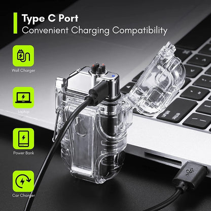 Waterproof Portable Mini LED Flashlight Lighter | USB Rechargeable Keychain Light | Outdoor Camping Emergency | Double Arc Plasma Cigarette Lighter | Windproof & Flameless