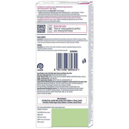 Veet Professional Waxing Strips Kit - For Dry Skin, 20 pcs
