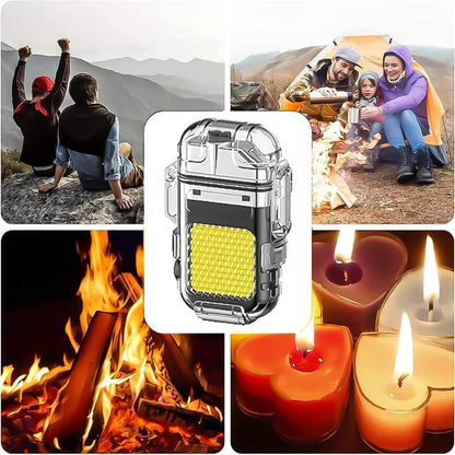 Waterproof Portable Mini LED Flashlight Lighter | USB Rechargeable Keychain Light | Outdoor Camping Emergency | Double Arc Plasma Cigarette Lighter | Windproof & Flameless