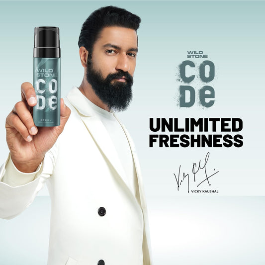Wild Stone Code Steel No Gas Body Perfume for Men, Long Lasting Refreshing Fragrance for Office Wear -120 ml