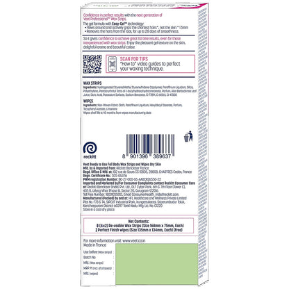 Veet Professional Waxing Strips Kit - For Dry Skin, 8 pcs