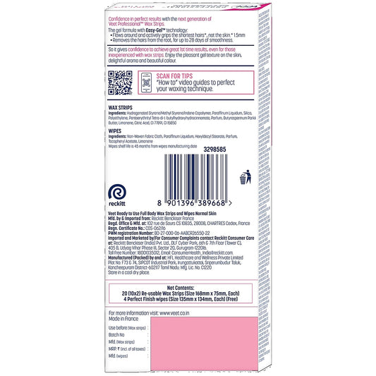 Veet Professional Waxing Strips Kit - For Normal Skin, 20 pcs
