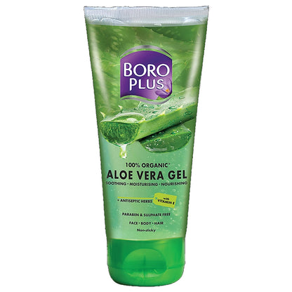 Boroplus 100% Organic Aloe Vera Gel - With Vitamin E, 150 ml Tube