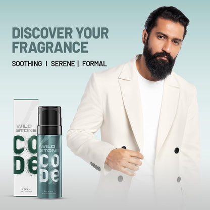 Wild Stone Code Steel No Gas Body Perfume for Men, Long Lasting Refreshing Fragrance for Office Wear -120 ml
