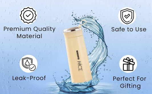 NICE Handy Water Bottle 400 ml, Leak-Proof Screw Cap, Easy Carry Loop, BPA-Free Plastic, Travel, Gym & Office Use (Cream)