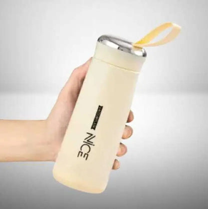 NICE Handy Water Bottle 400 ml, Leak-Proof Screw Cap, Easy Carry Loop, BPA-Free Plastic, Travel, Gym & Office Use (Cream)
