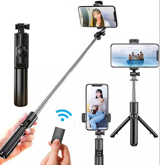 Bluetooth Selfie Stick Tripod with Wireless Remote (10 m), 1.16 m Extendable, 360° Phone Holder, Anti-Slip Feet, Stainless Steel Rod – for Android & iPhone