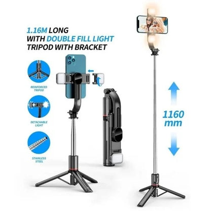 Bluetooth Selfie Stick Tripod with Wireless Remote (10 m), 1.16 m Extendable, 360° Phone Holder, Anti-Slip Feet, Stainless Steel Rod – for Android & iPhone