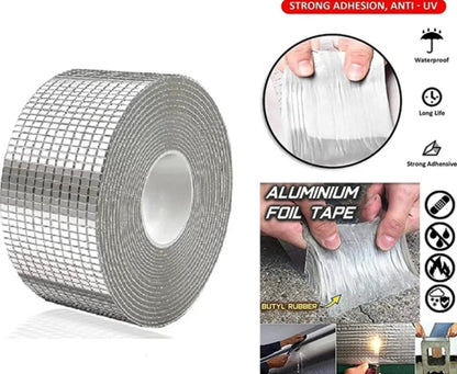 Aluminium Foil Butyl Rubber Waterproof Tape | Super Strong Self Adhesive Sealant | Heat & Water Resistant Leak Proof Tape for Roof, Pipe, Wall, Metal & Crack Repairs (Multi-Purpose, Silver)