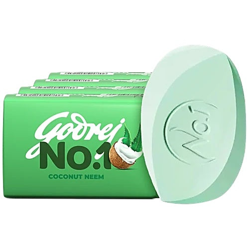 Godrej No.1 Coconut & Neem Bathing Soap, Gives Silky Smooth Skin, 100 g (Pack of 5)