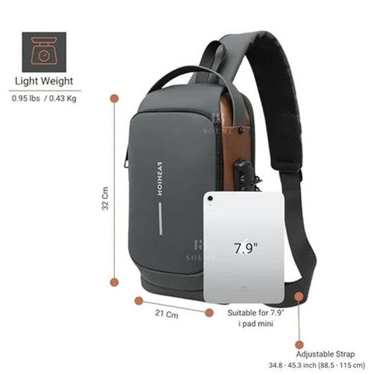 Anti-Theft Sling Bag with USB Charging Port, Waterproof Crossbody Chest Bag for Men & Women (Fits 7.9" Tablet, Multi-Pocket Design, Adjustable Strap)