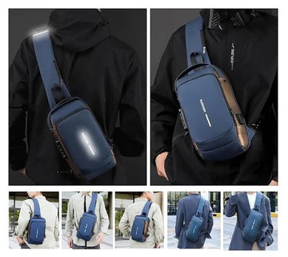 Anti-Theft Sling Bag with USB Charging Port, Waterproof Crossbody Chest Bag for Men & Women (Fits 7.9" Tablet, Multi-Pocket Design, Adjustable Strap)