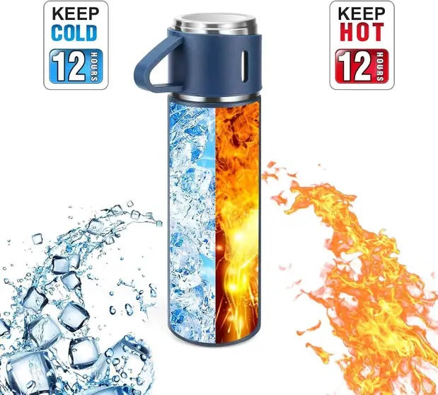 Vacuum Flask Bottle with Cup Set 500ml (Blue)