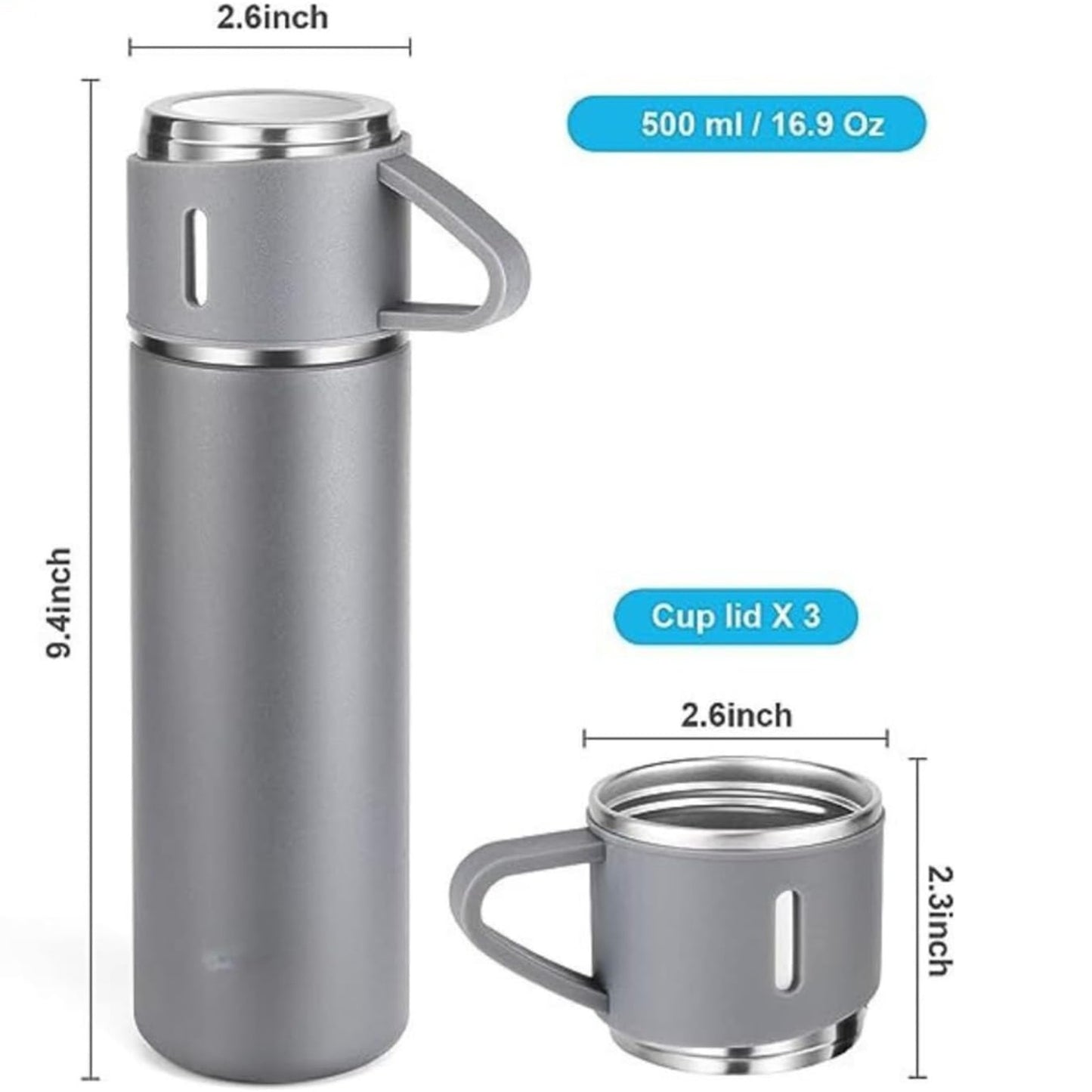 Vacuum Flask Bottle with Cup Set 500ml (Grey)