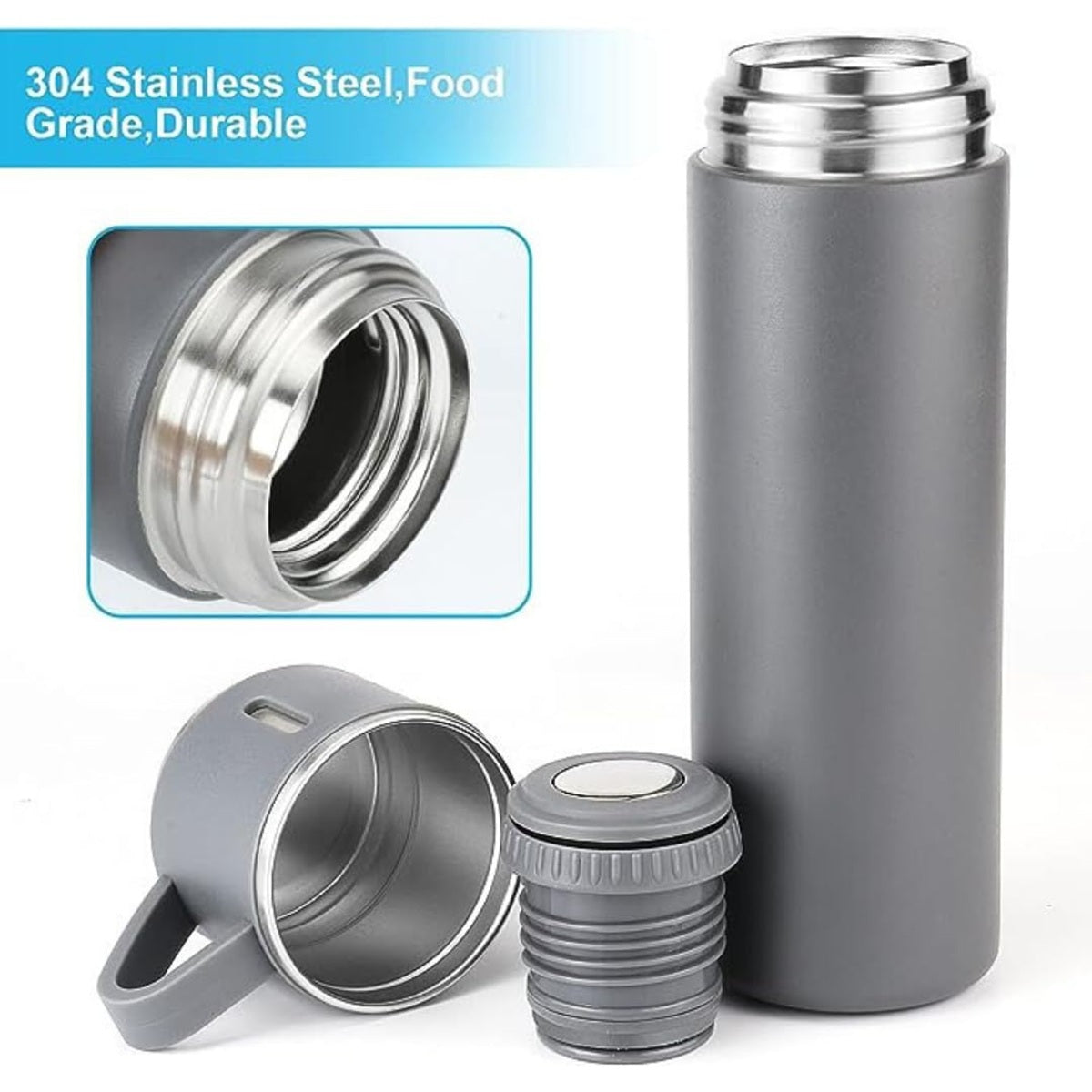 Vacuum Flask Bottle with Cup Set 500ml (Grey)