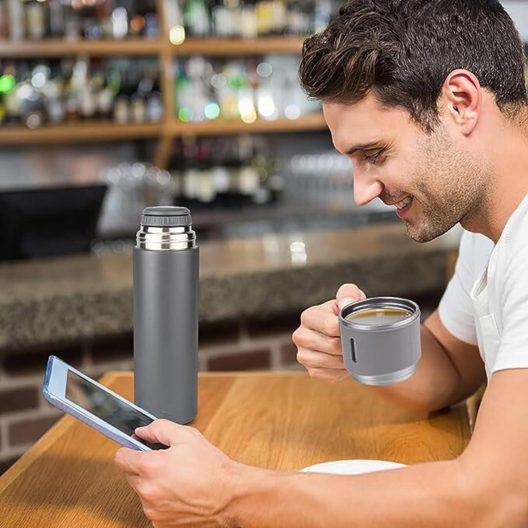 Vacuum Flask Bottle with Cup Set 500ml (Grey)