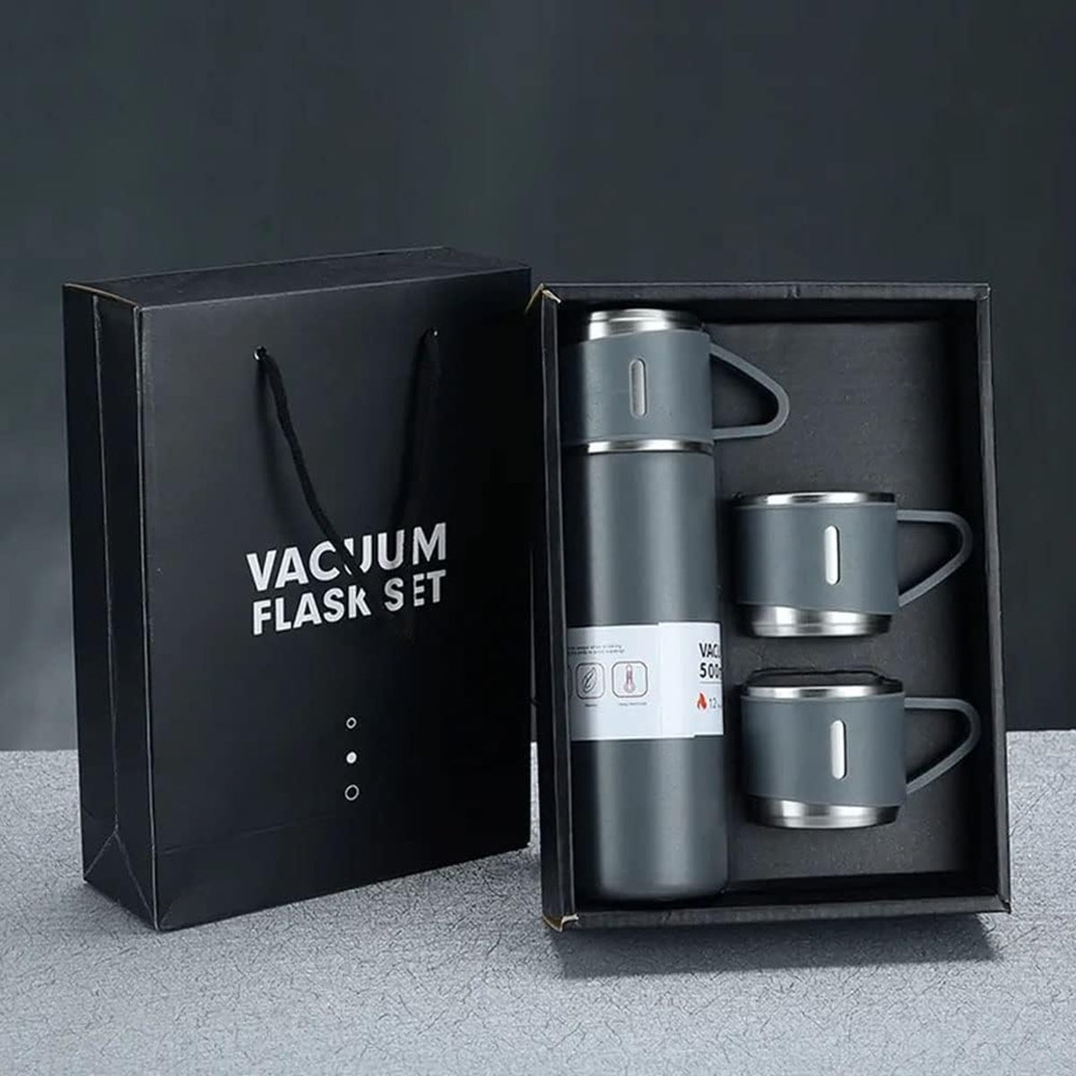Vacuum Flask Bottle with Cup Set 500ml (Grey)