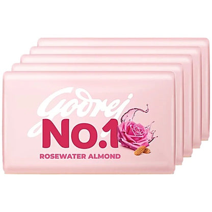 Godrej No.1 Rosewater & Almond Bathing Soap, With Natural Oils, 100 g (Pack of 5)