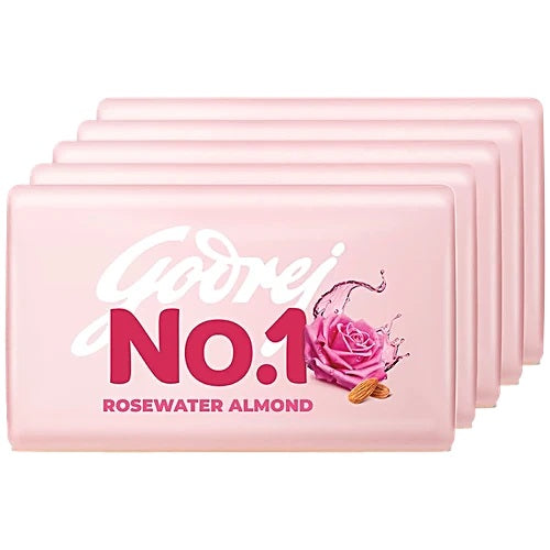 Godrej No.1 Rosewater & Almond Bathing Soap, With Natural Oils, 100 g (Pack of 5)