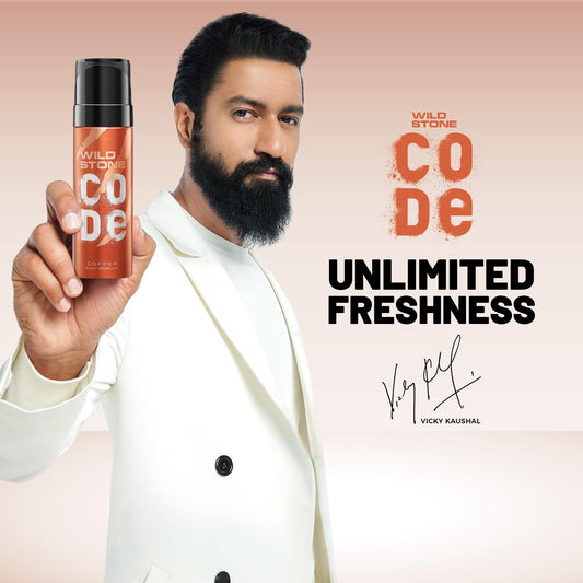 WILD STONE CODE Copper Long Lasting No Gas Body Perfume Spray for Men, 150Ml