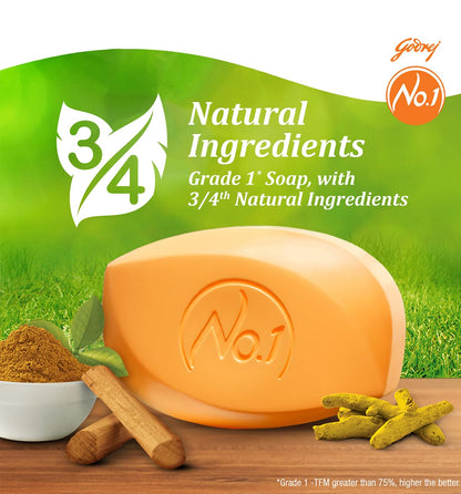 Godrej No.1 Bathing Soap, Sandal & Turmeric, 100g (Pack of 5)