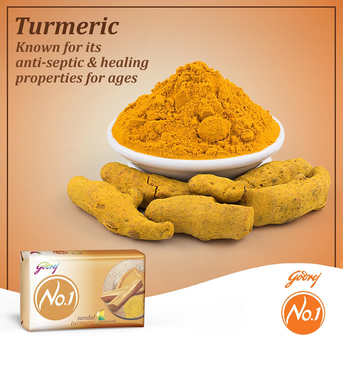 Godrej No.1 Bathing Soap, Sandal & Turmeric, 100g (Pack of 5)