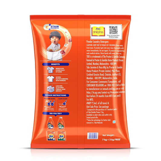 Tide Plus Double Power Detergent Washing Powder Jasmine & Rose 7kg + 3kg FREE