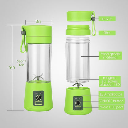 Plastic 6 Blade Portable Electric Mini Usb Juicer Hand Juicer (Light Green)
