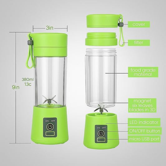 Plastic 6 Blade Portable Electric Mini Usb Juicer Hand Juicer (Light Green)