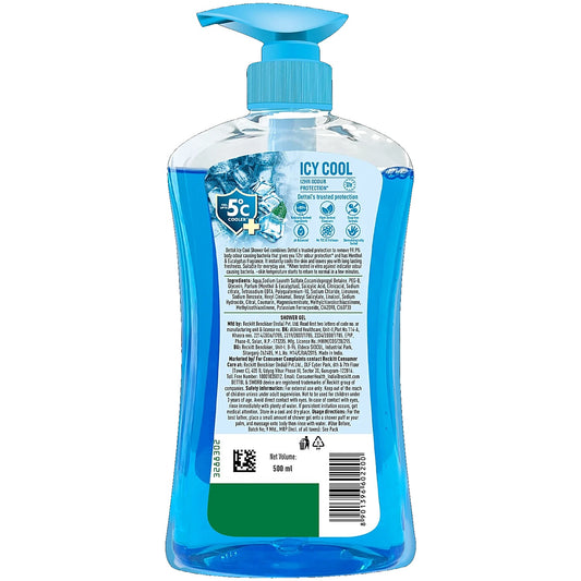 Dettol Icy Cool Shower Gel Pump For Men - Menthol & Eucalyptus Fragrance, 500 ml